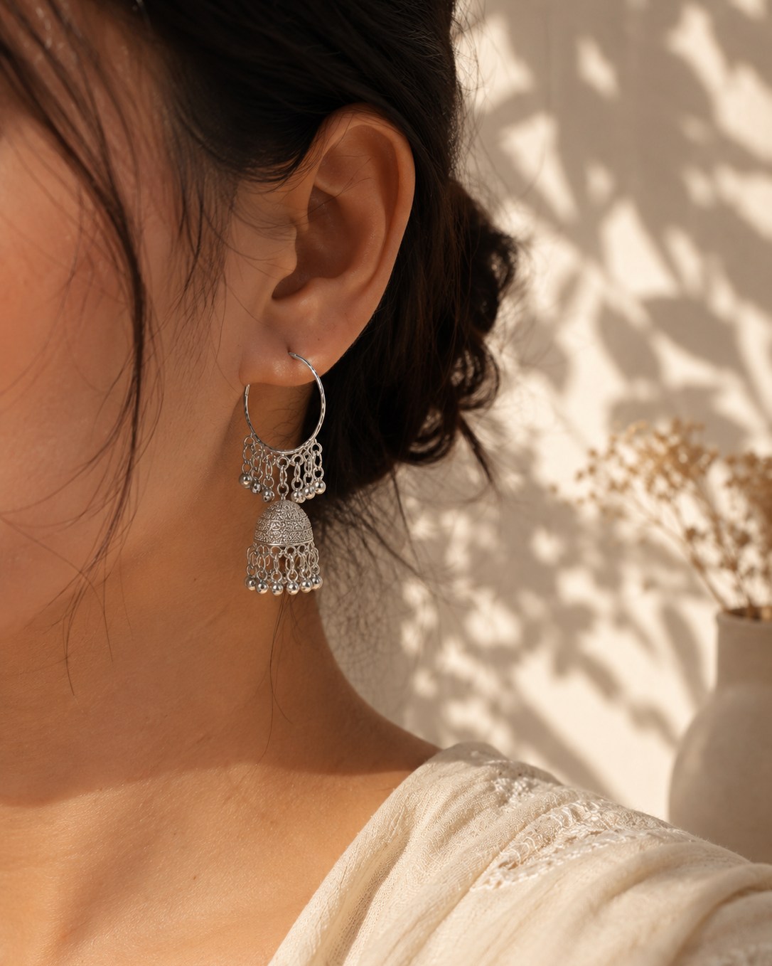 Silver Jhumka Hoop Earrings