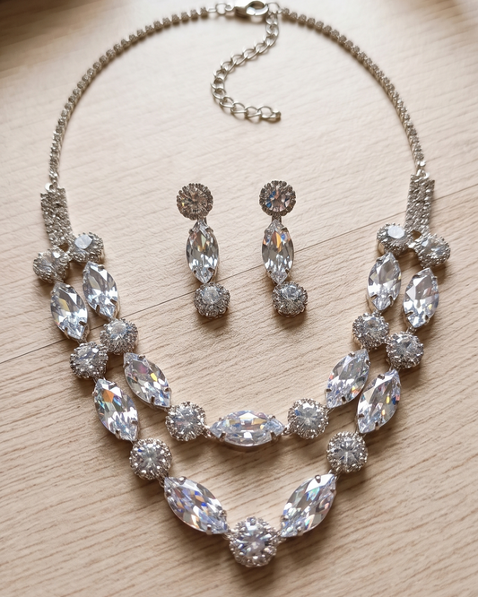 Ruby Elegance Double Layer Necklace Set with Earrings