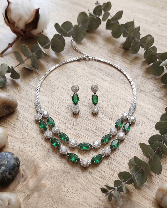 Ruby Elegance Double Layer Necklace Set with Earrings