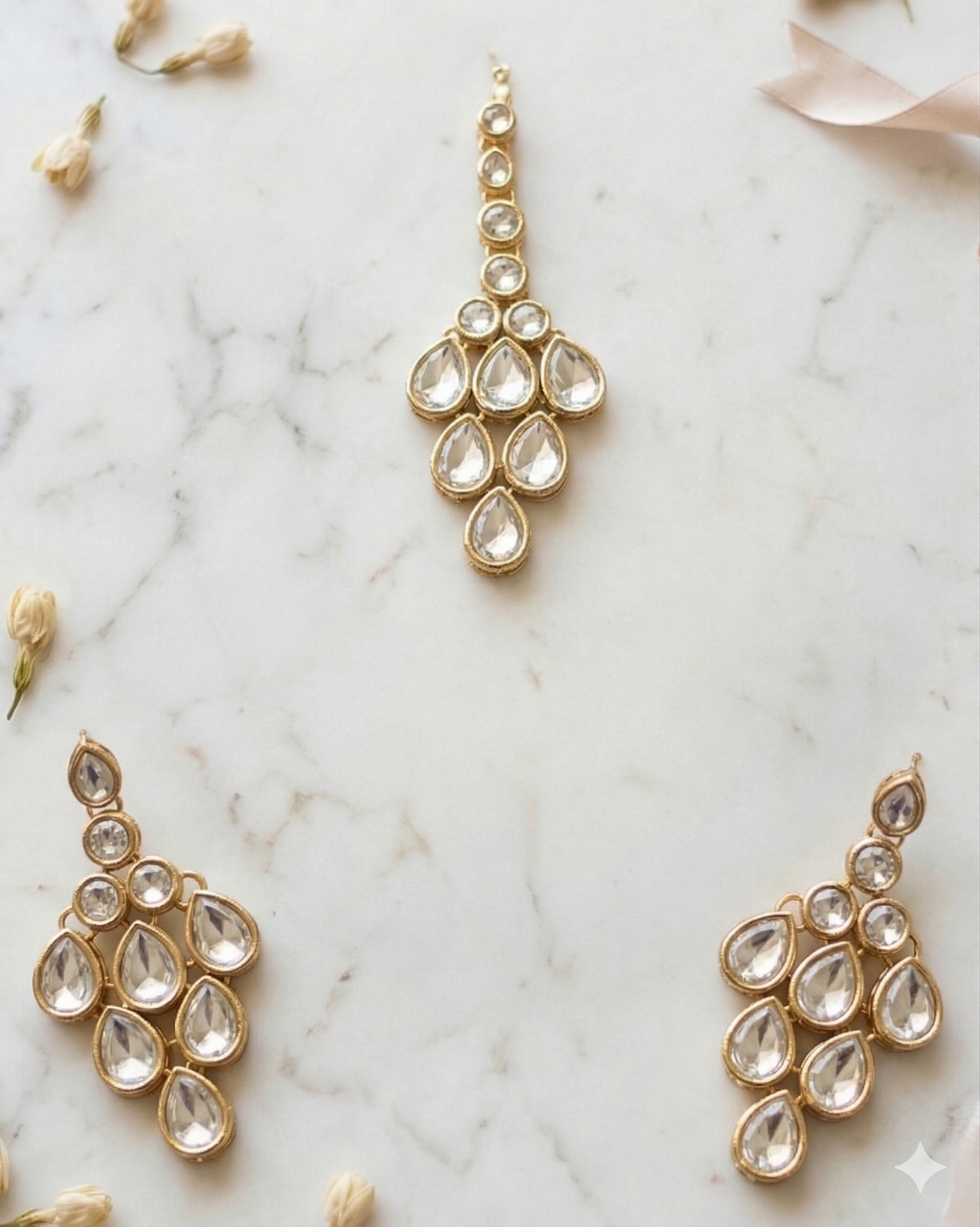 Golden Aura Kundan Necklace Set with Earrings & Maang Tikka