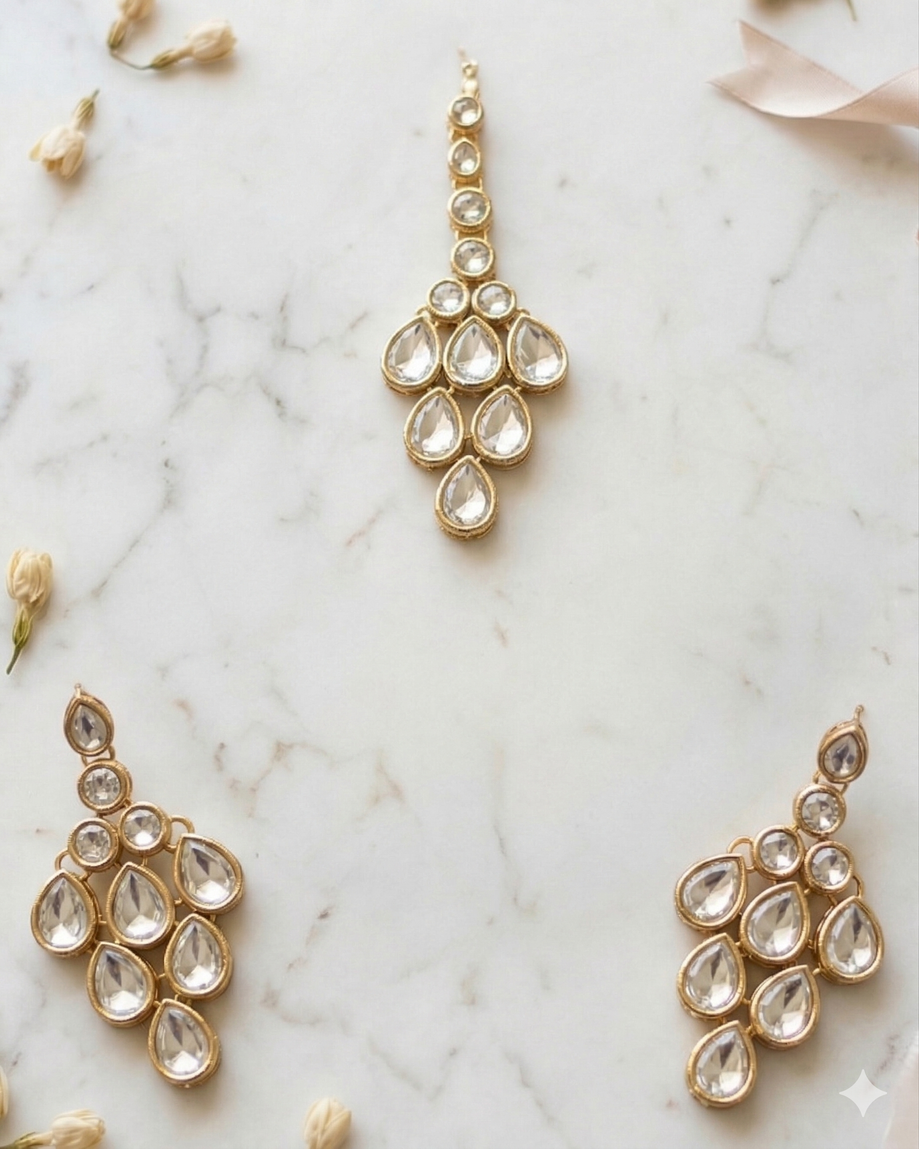 Golden Aura Kundan Necklace Set with Earrings & Maang Tikka