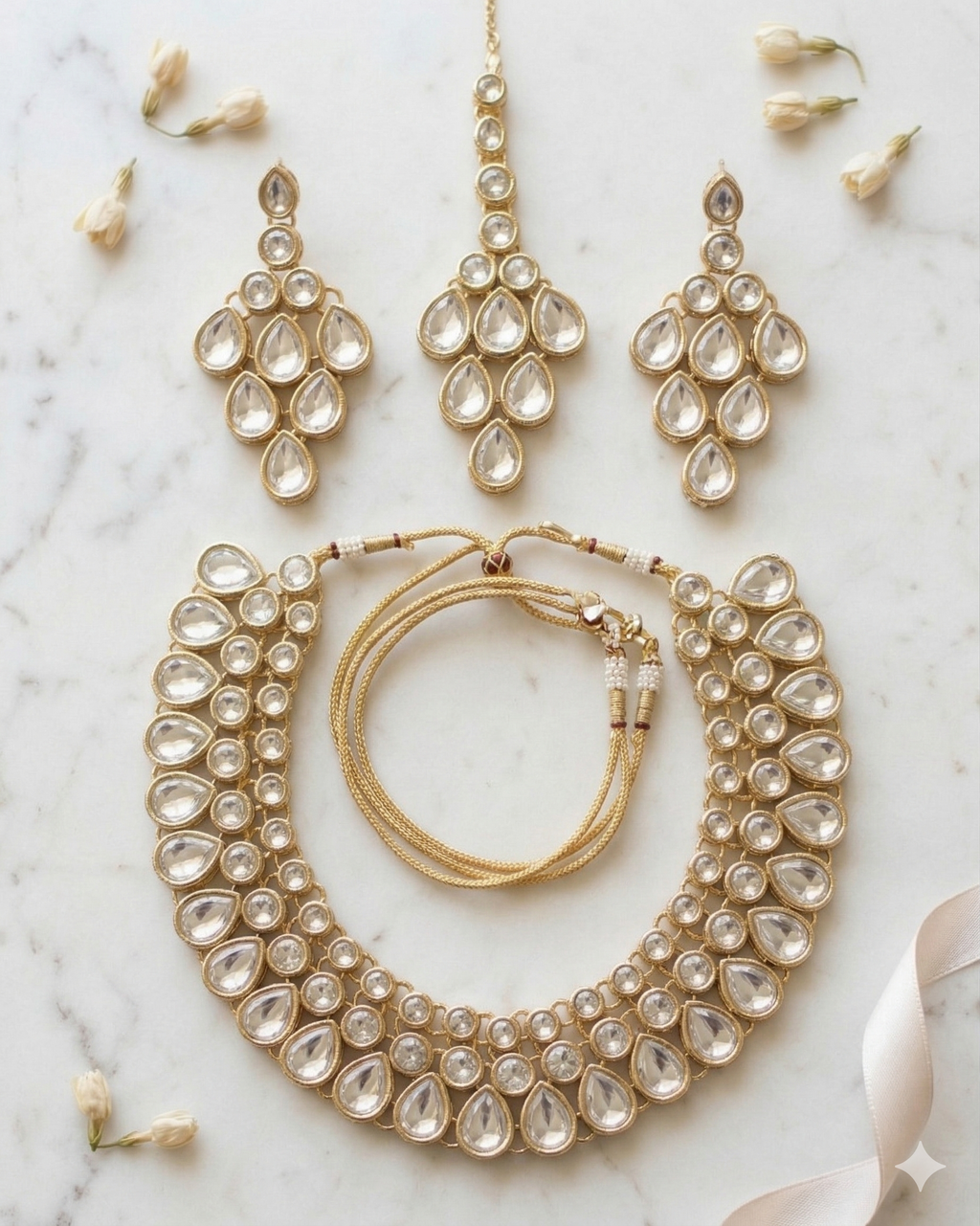 Golden Aura Kundan Necklace Set with Earrings & Maang Tikka