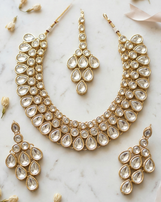 Golden Aura Kundan Necklace Set with Earrings & Maang Tikka