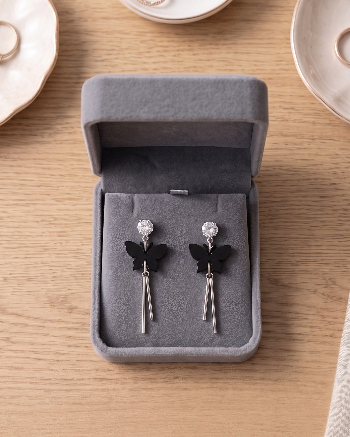 Midnight Butterfly Tassel Drop Earrings
