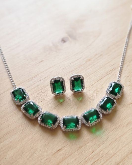 Emerald Luxe Necklace Set with Stud Earrings