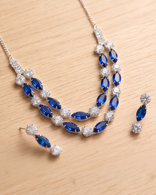 Ruby Elegance Double Layer Necklace Set with Earrings