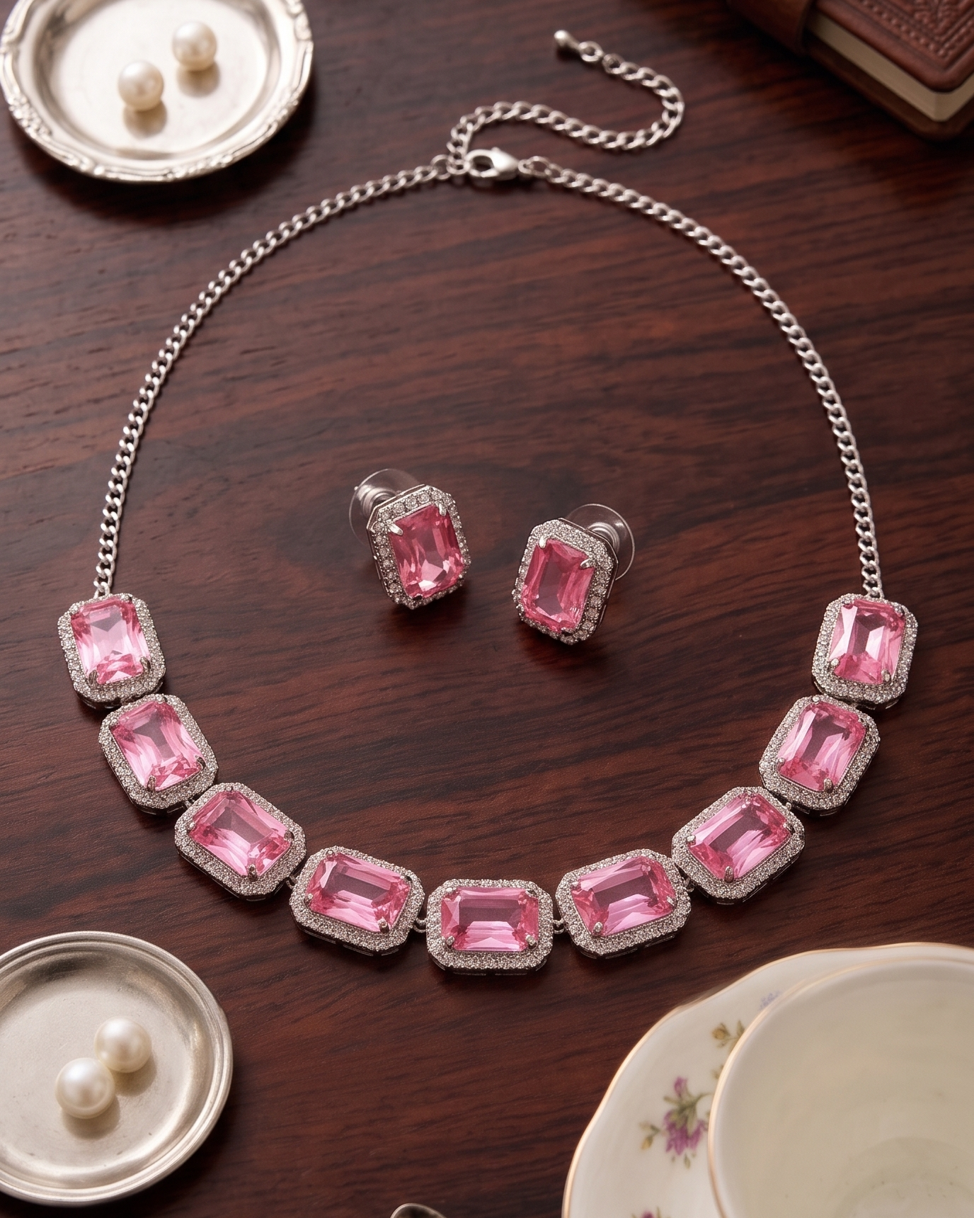 Emerald Luxe Necklace Set with Stud Earrings