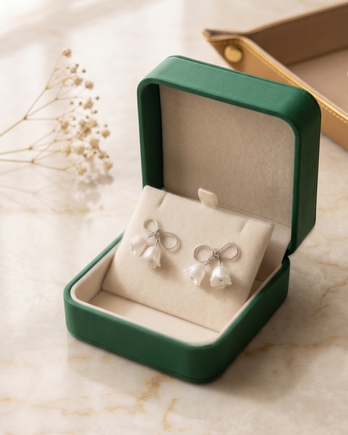 Silver Bow Tulip Pearl Drop Earrings