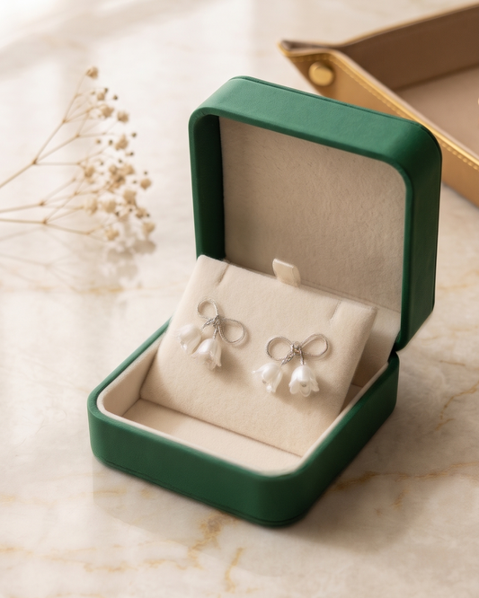 Silver Bow Tulip Pearl Drop Earrings