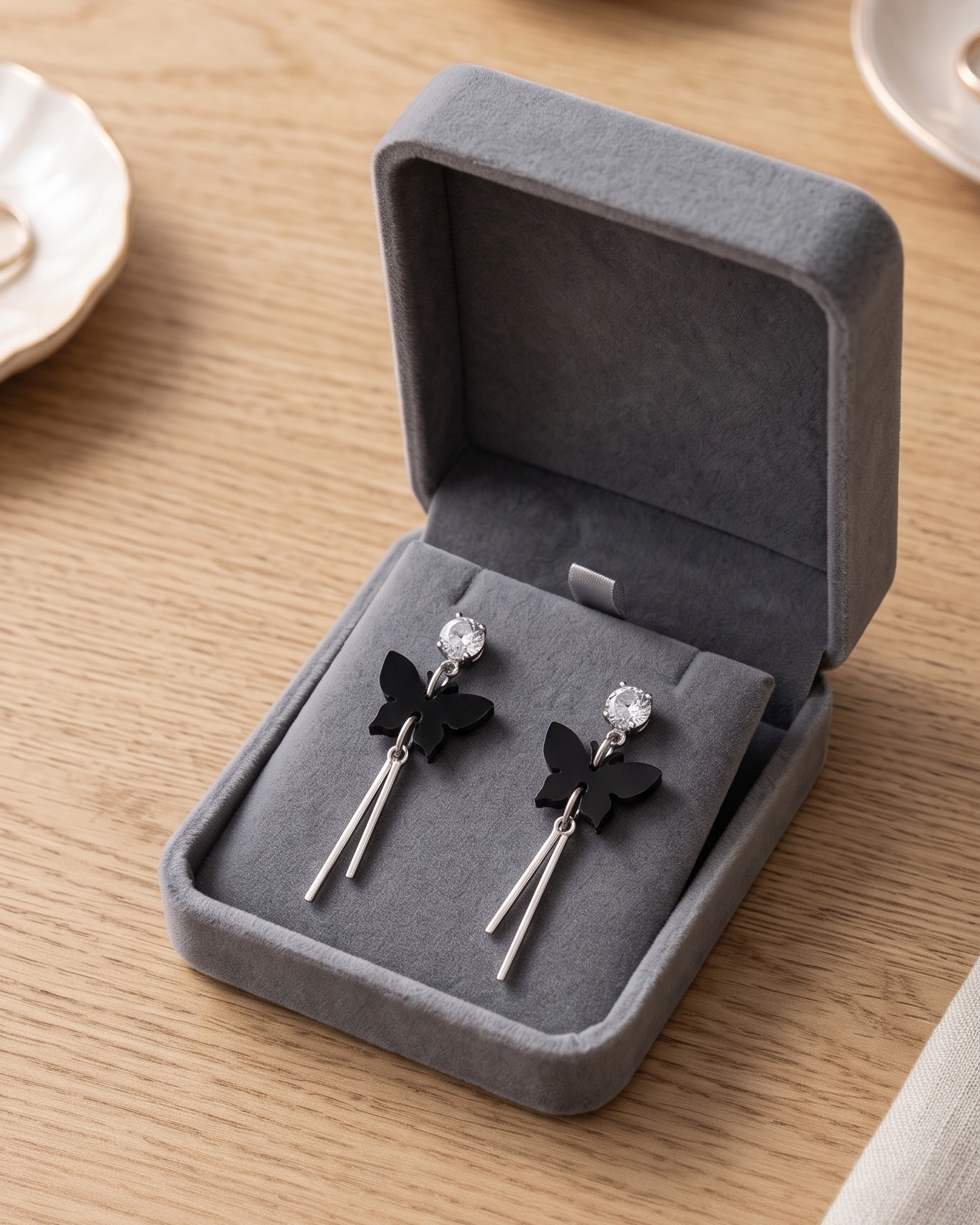 Midnight Butterfly Tassel Drop Earrings
