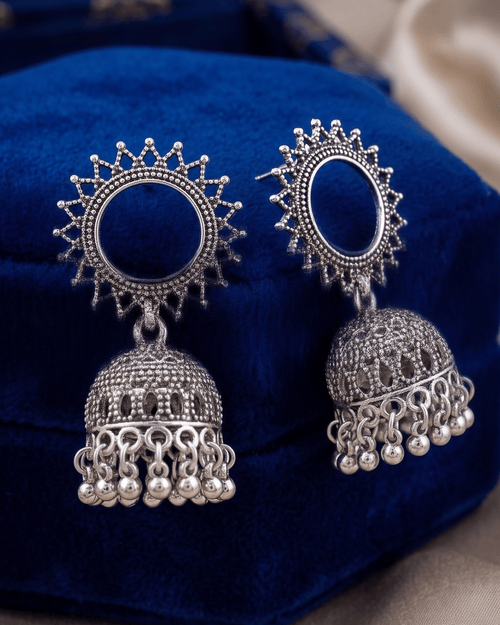 Celestial Oxidised Silver Jhumka Earrings - Sannu Fashion Store
