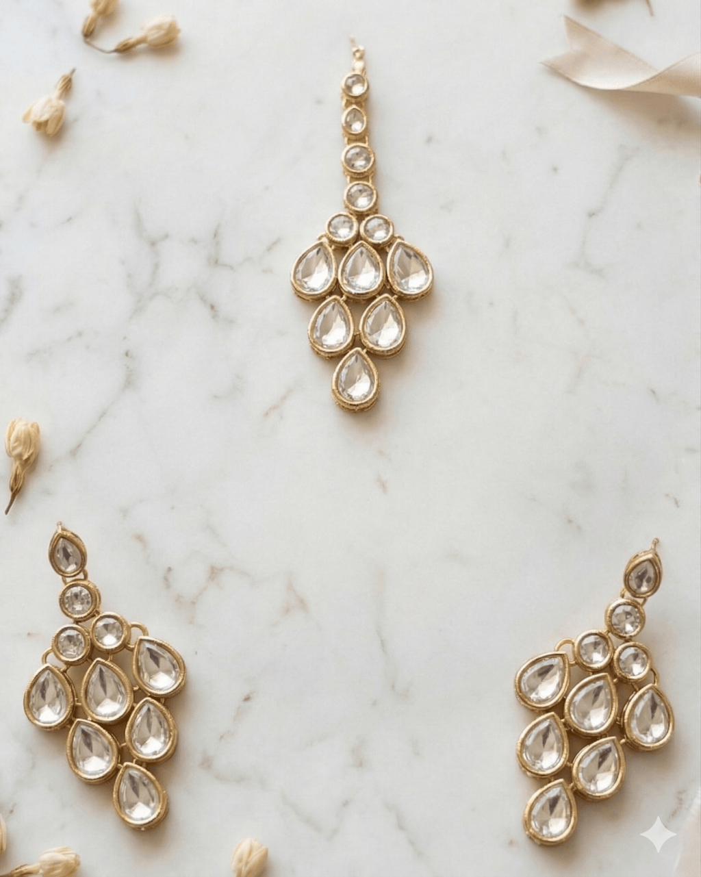 Golden Aura Kundan Necklace Set with Earrings & Maang Tikka - Sannu Fashion Store