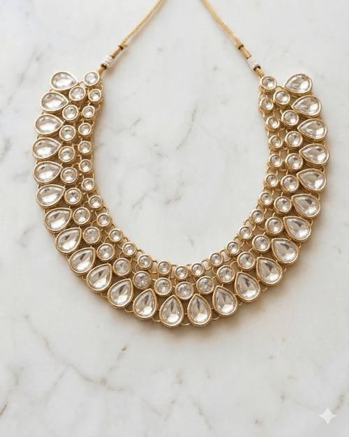 Golden Aura Kundan Necklace Set with Earrings & Maang Tikka - Sannu Fashion Store