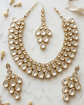 Golden Aura Kundan Necklace Set with Earrings & Maang Tikka - Sannu Fashion Store