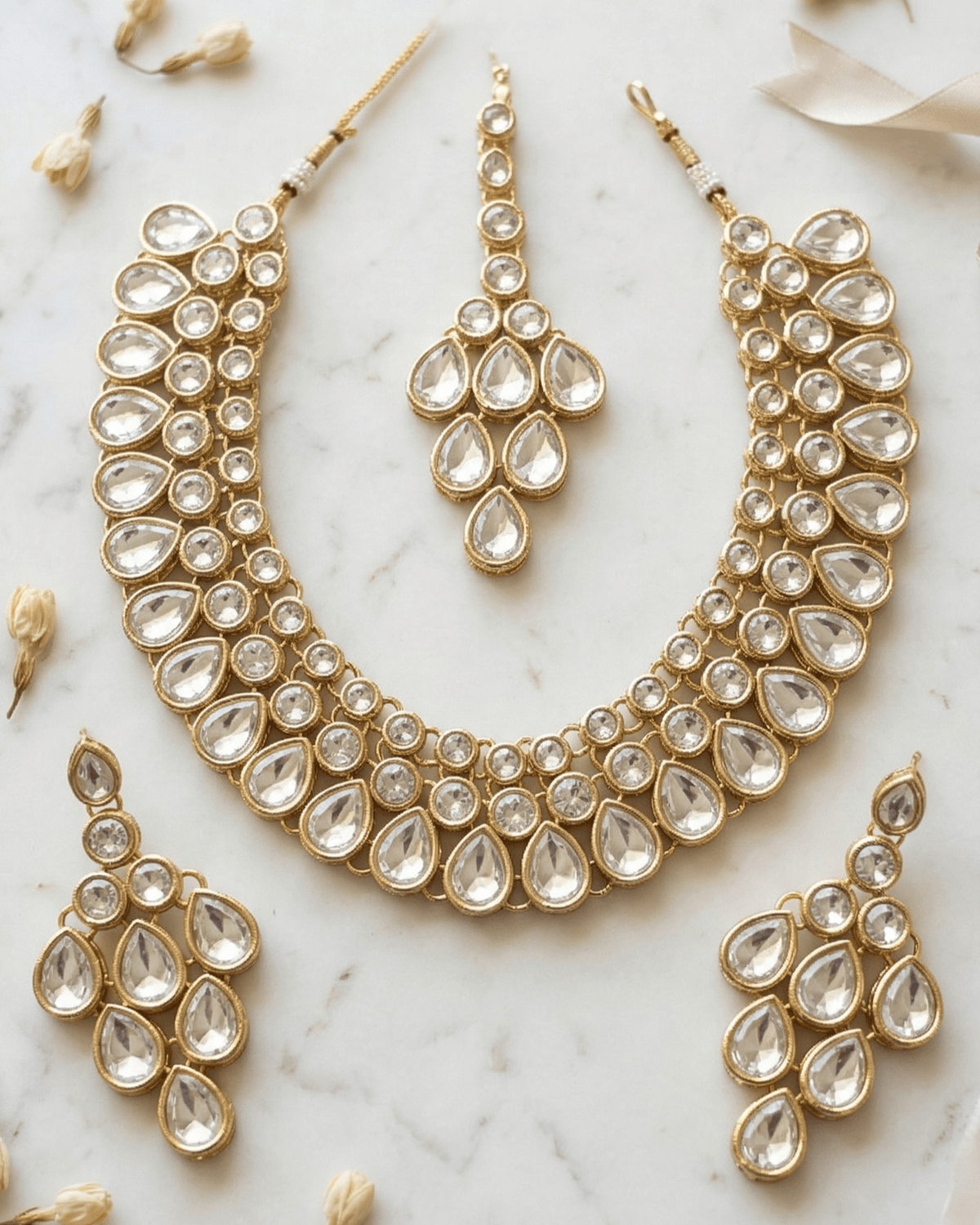 Golden Aura Kundan Necklace Set with Earrings & Maang Tikka - Sannu Fashion Store
