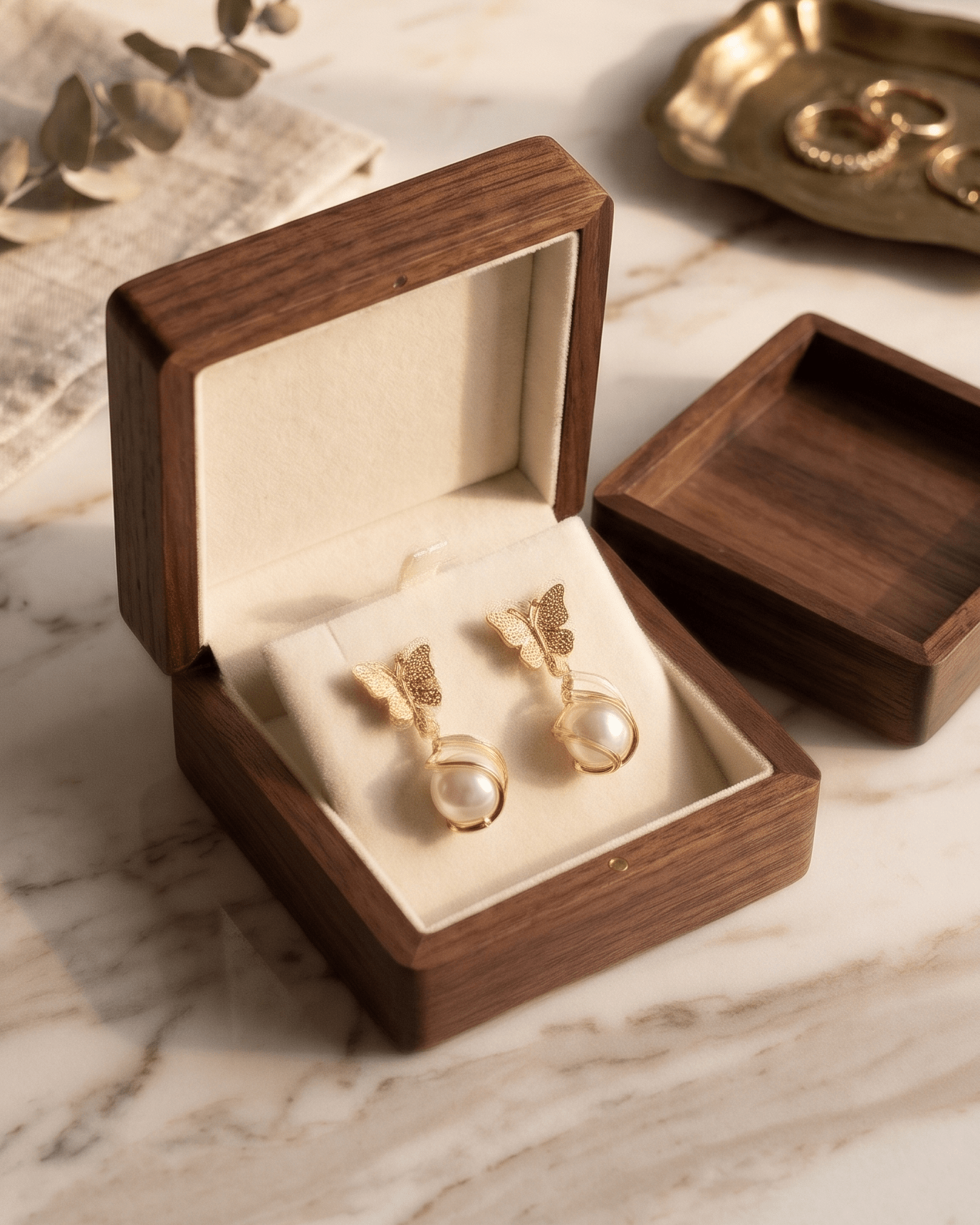 Golden Butterfly Pearl Drop Earrings - Sannu Fashion Store