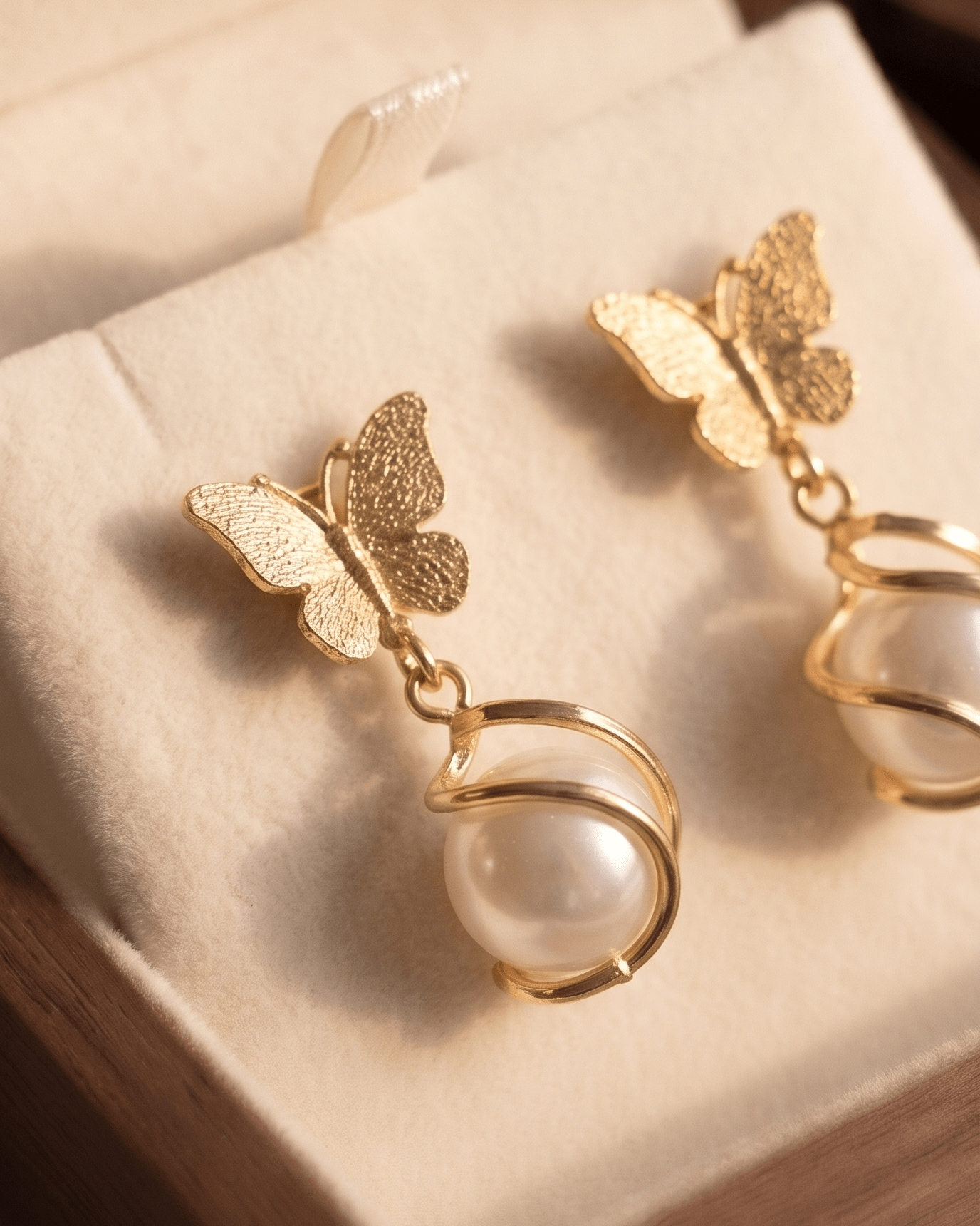 Golden Butterfly Pearl Drop Earrings - Sannu Fashion Store