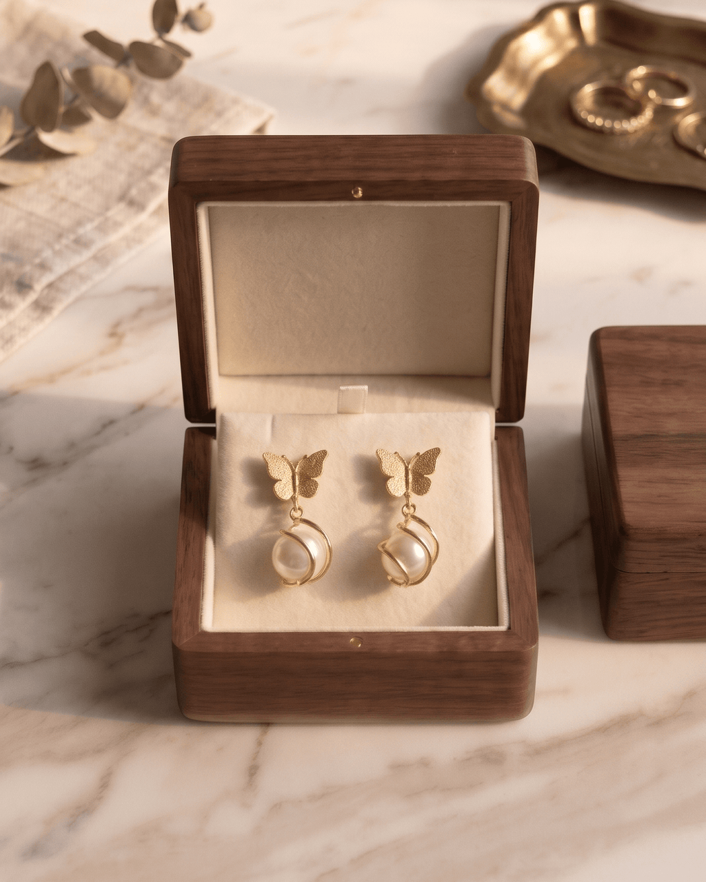 Golden Butterfly Pearl Drop Earrings - Sannu Fashion Store