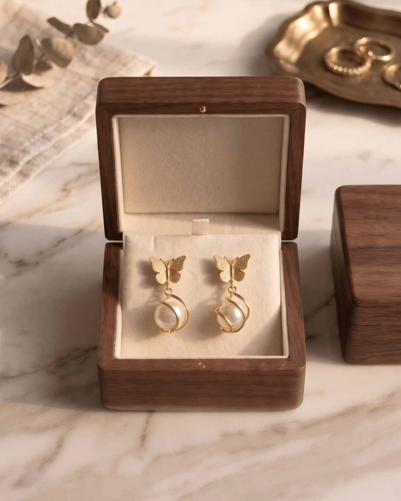 Golden Butterfly Pearl Drop Earrings - Sannu Fashion Store