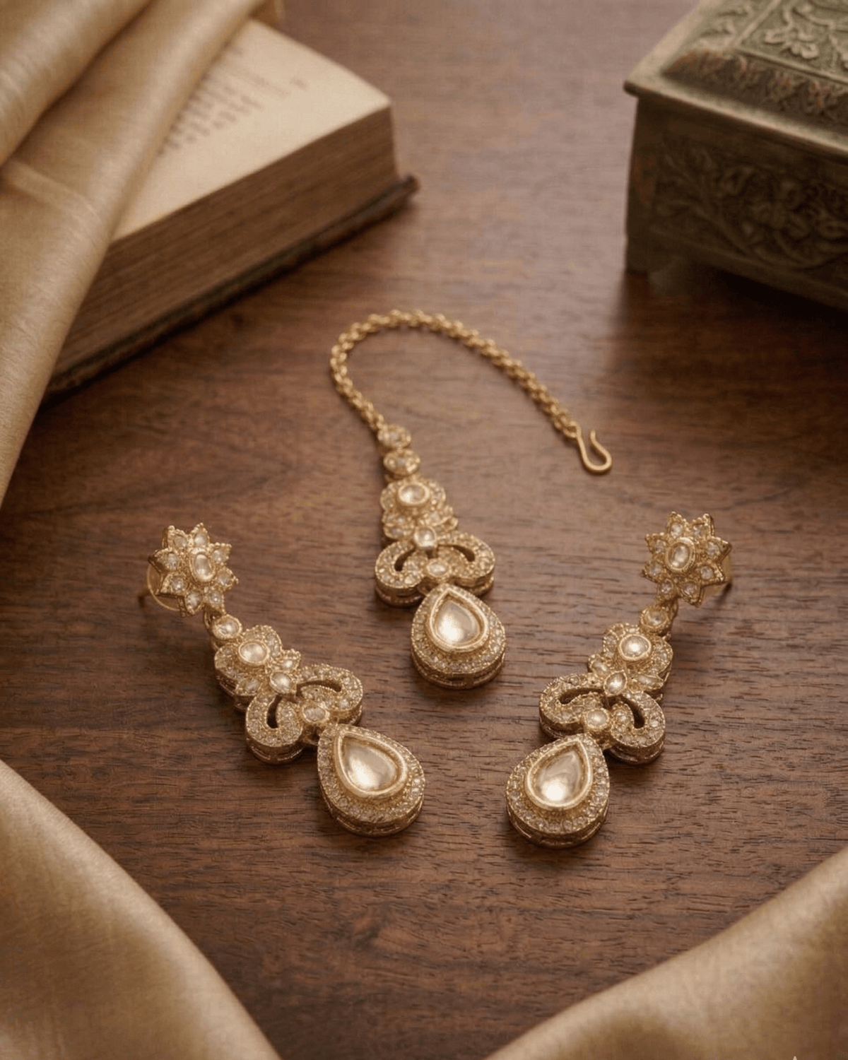 Luxury American Diamond Necklace Set with Earrings and Maang tika | Premium Gold Plated Crystal Jewelry - Sannu Fashion Store