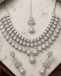 Luxury American Diamond Necklace Set with Earrings and Maang tika | Premium Silver Plated Crystal Jewelry - Sannu Fashion Store
