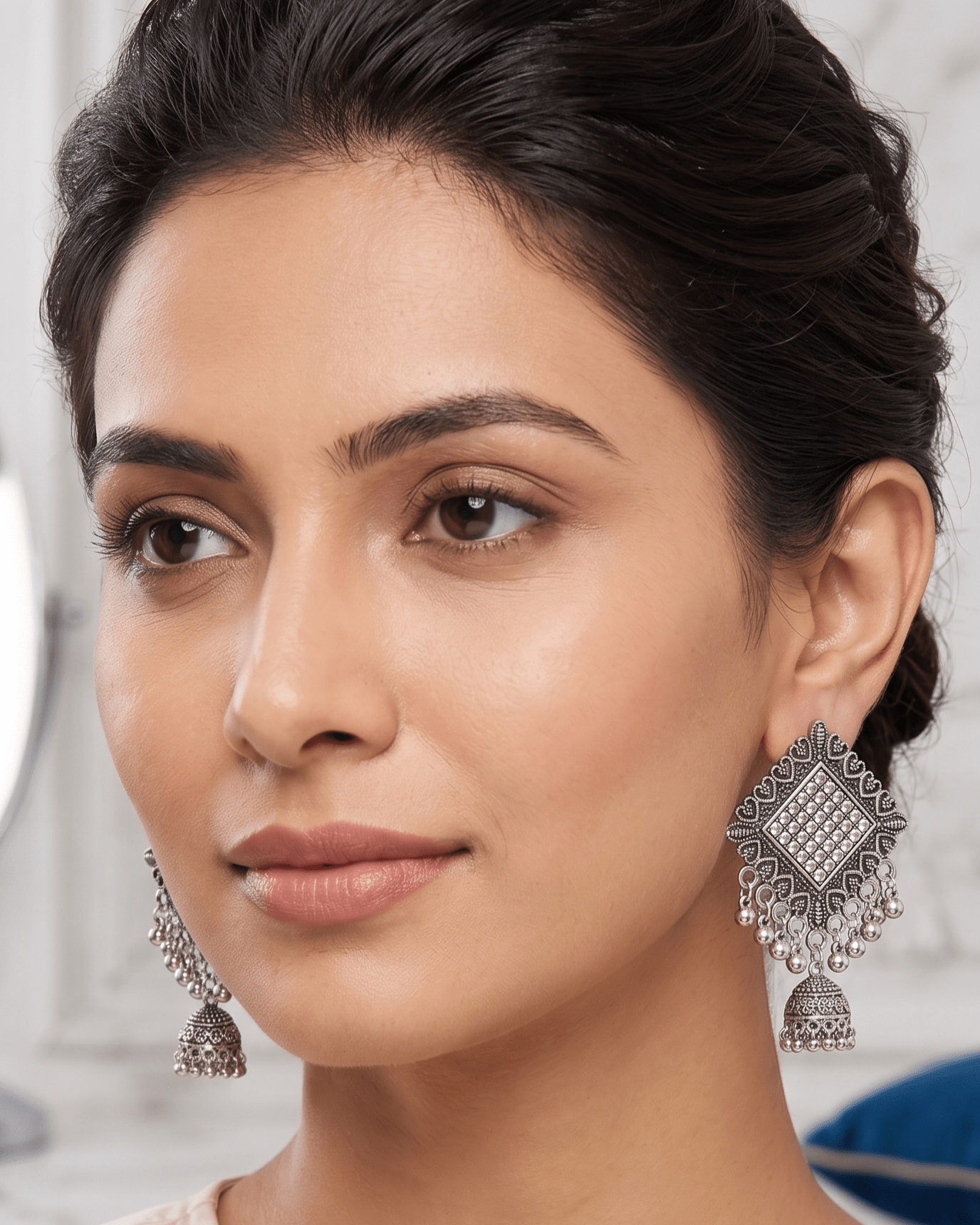 Oxidised Jhumki Earrings – Vintage Silver Statement Drops - Sannu Fashion Store