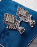 Oxidised Jhumki Earrings – Vintage Silver Statement Drops - Sannu Fashion Store