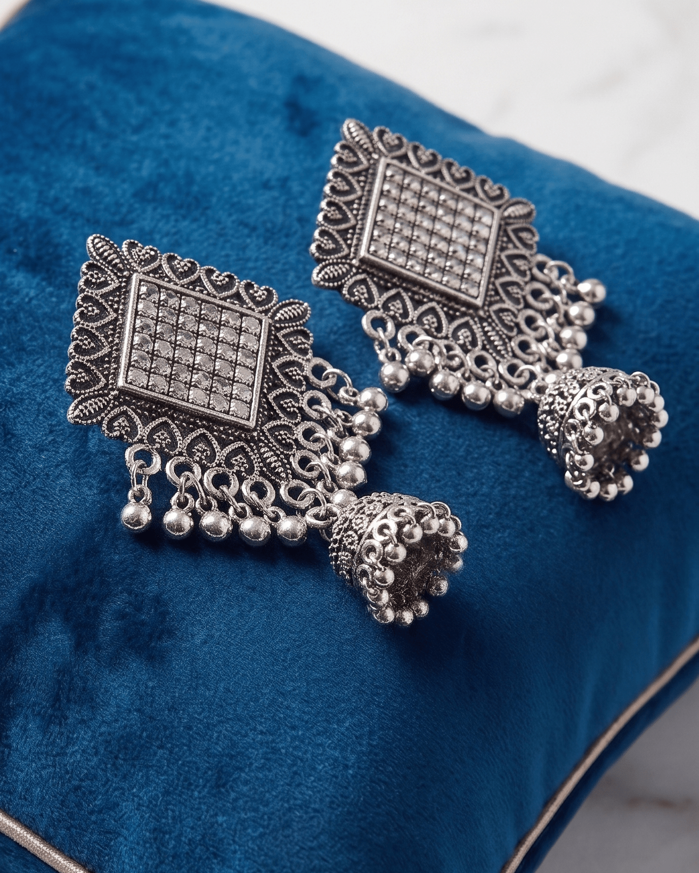 Oxidised Jhumki Earrings – Vintage Silver Statement Drops - Sannu Fashion Store