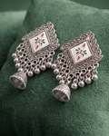 Oxidised Jhumki Tassel Earrings – White Enamel Statement Drops - Sannu Fashion Store