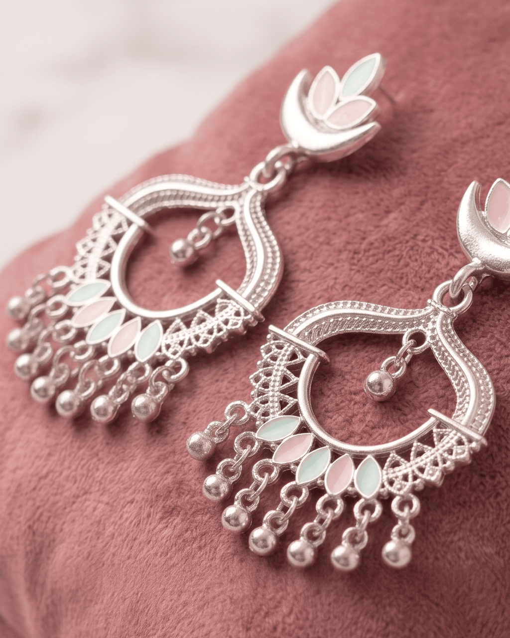 Pastel Lotus Oxidised Chandbali Earrings - Sannu Fashion Store