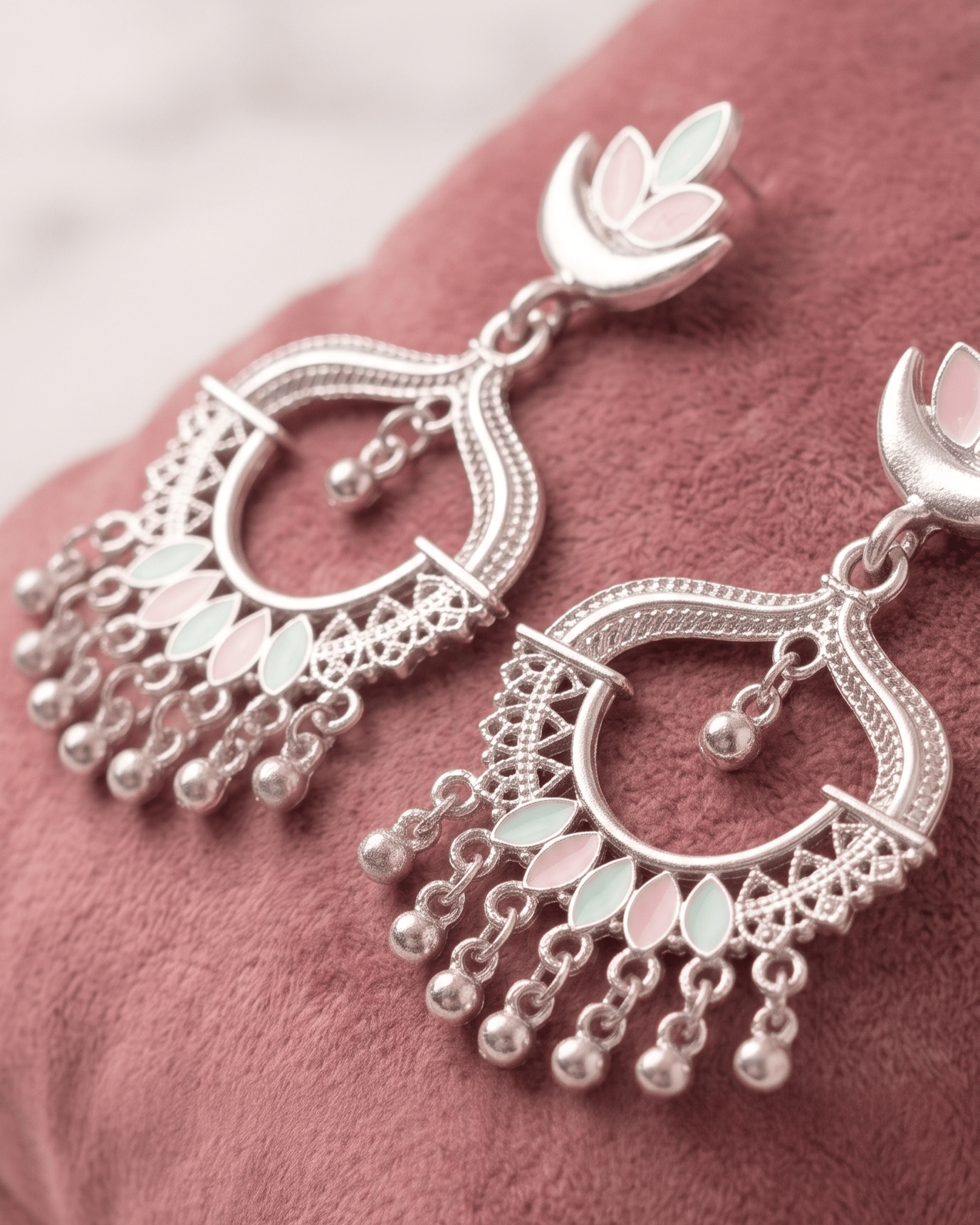 Pastel Lotus Oxidised Chandbali Earrings - Sannu Fashion Store