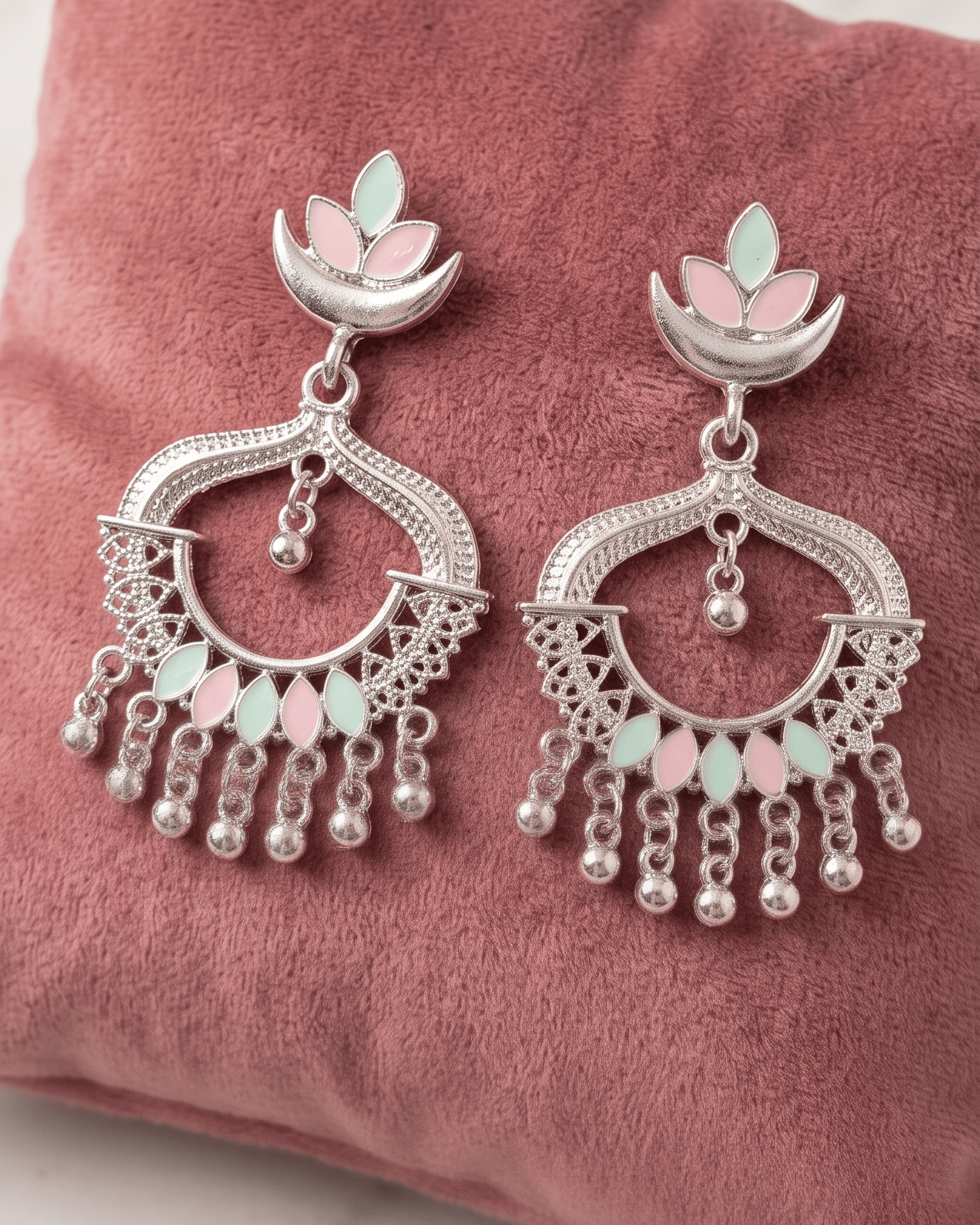 Pastel Lotus Oxidised Chandbali Earrings - Sannu Fashion Store