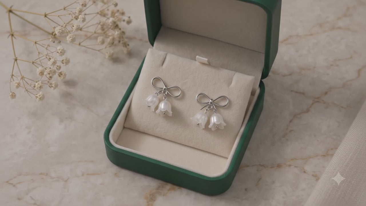 Silver Bow Tulip Pearl Drop Earrings