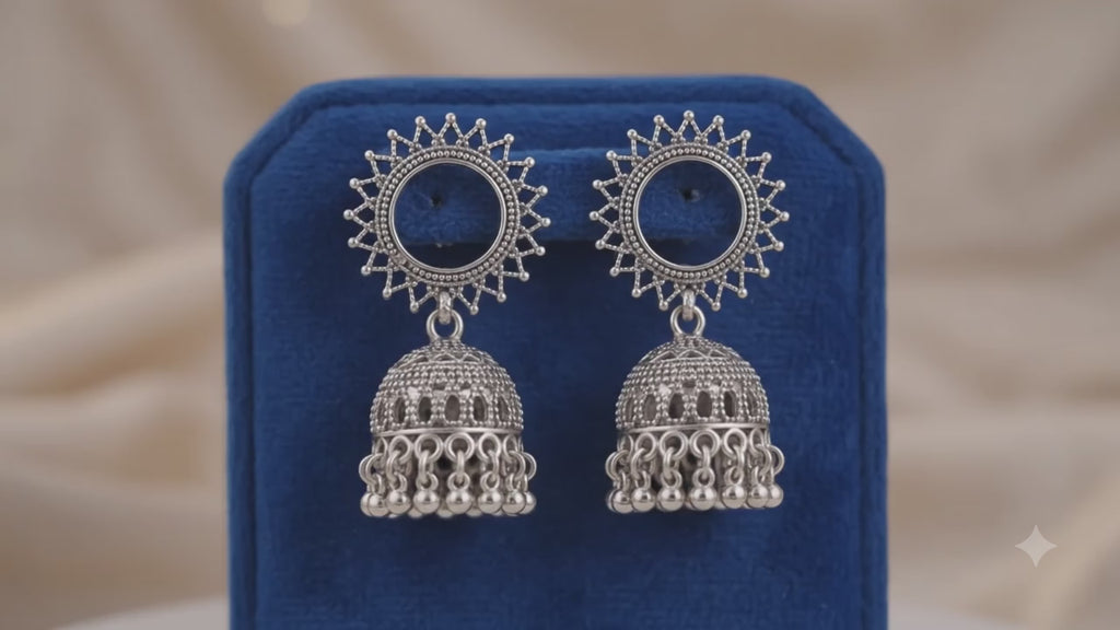 Celestial Oxidised Silver Jhumka Earrings
