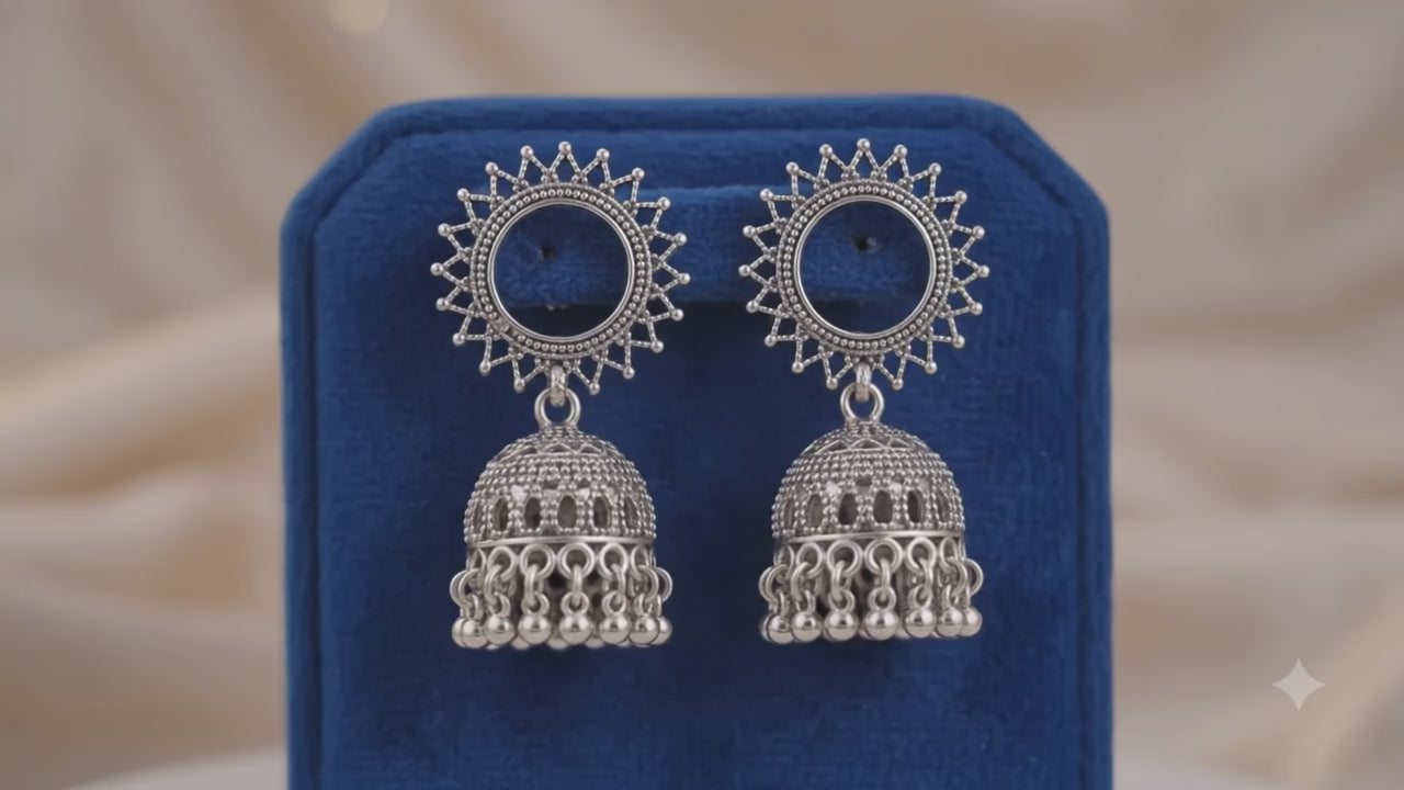 Celestial Oxidised Silver Jhumka Earrings