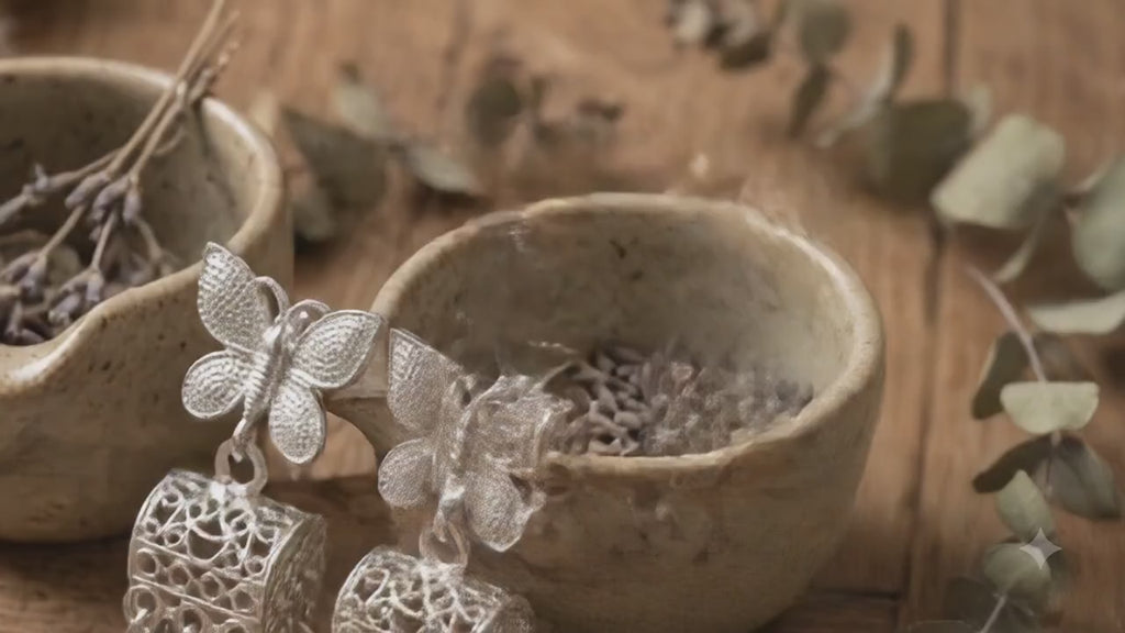 Silver Butterfly Ghungroo Drop Earrings