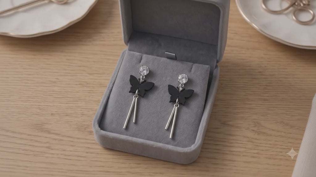 Midnight Butterfly Tassel Drop Earrings