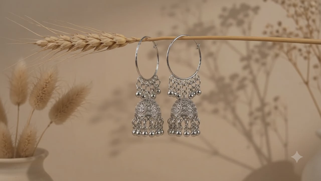 Silver Jhumka Hoop Earrings