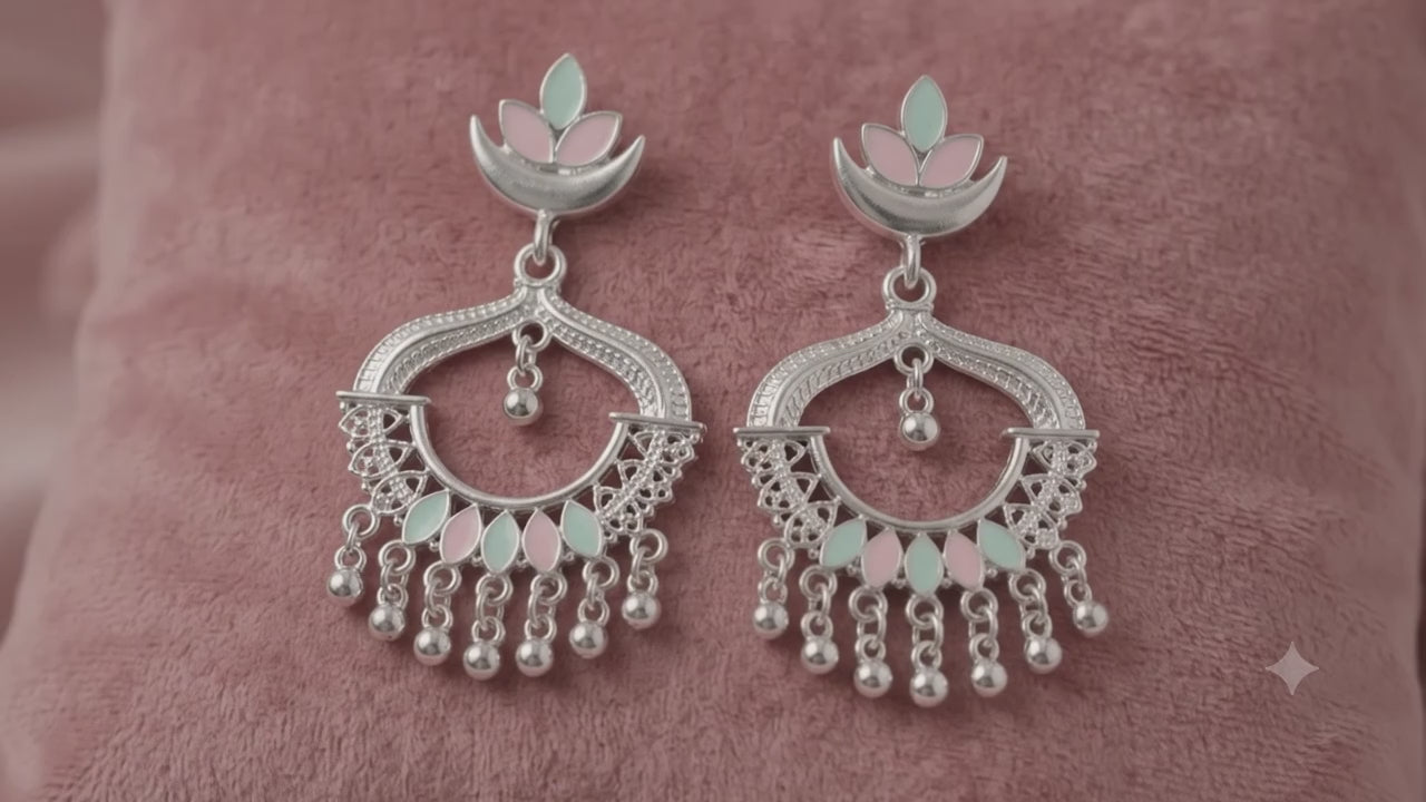 Pastel Lotus Oxidised Chandbali Earrings
