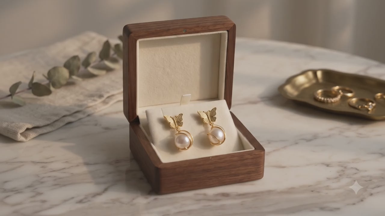 Golden Butterfly Pearl Drop Earrings