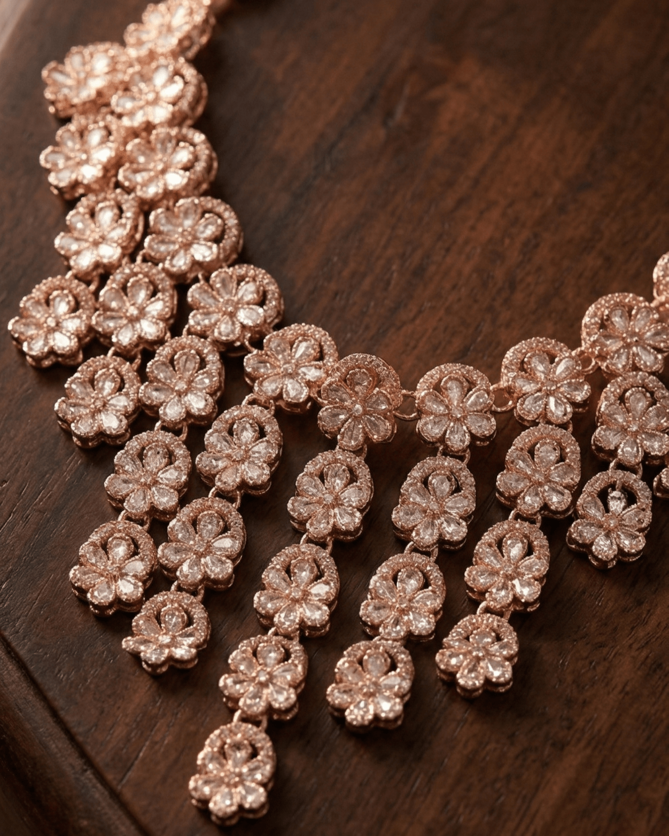 Rose Gold Floral AD Necklace Set with Earrings & Maang Tikka - Sannu Fashion Store