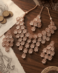 Rose Gold Floral AD Necklace Set with Earrings & Maang Tikka - Sannu Fashion Store