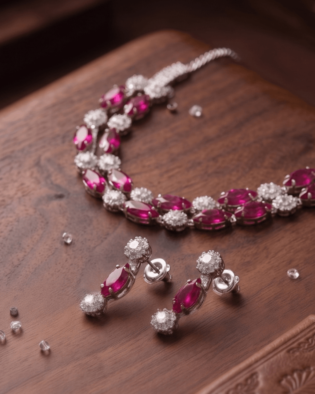 Ruby Elegance Double Layer Necklace Set with Earrings - Sannu Fashion Store