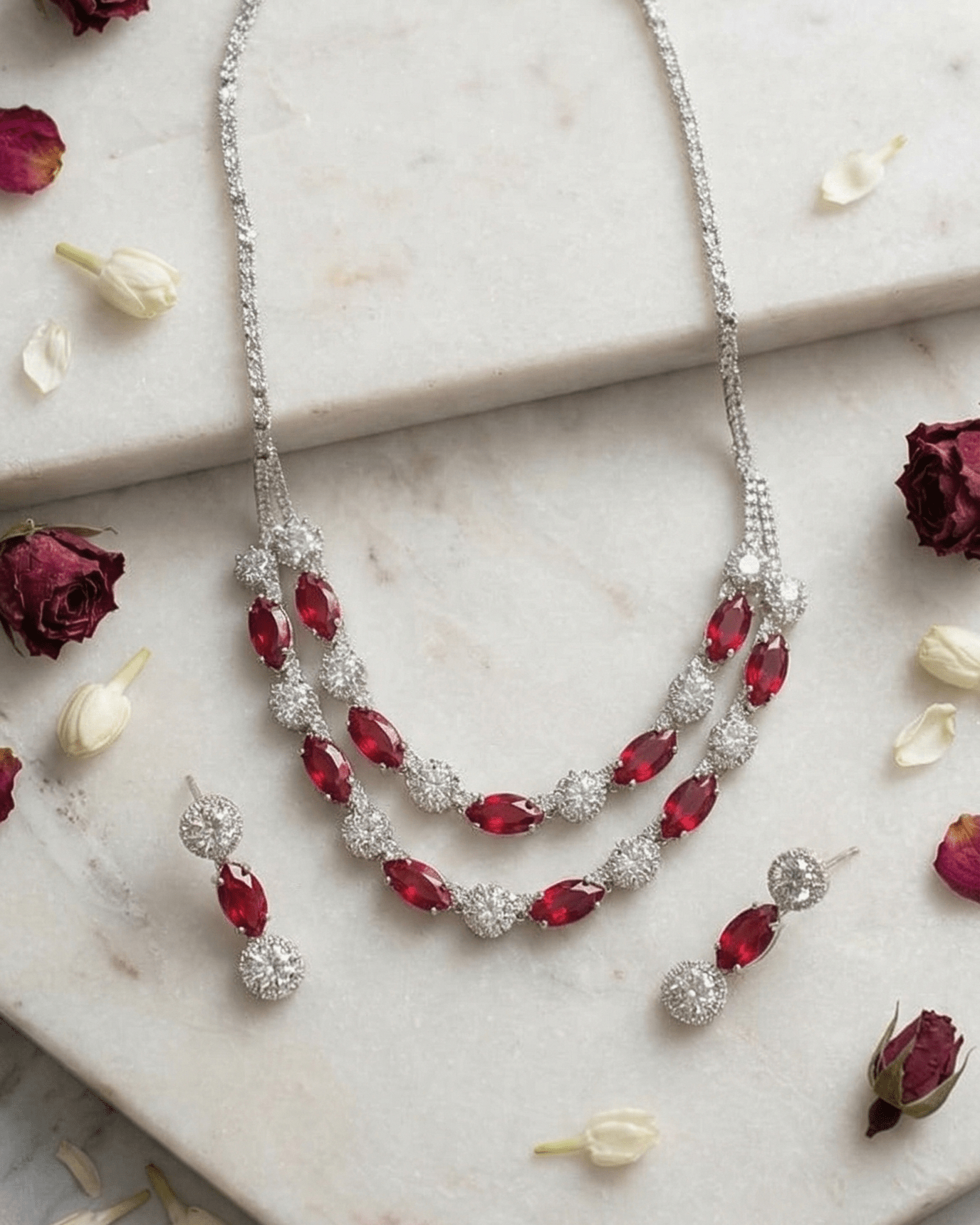 Ruby Elegance Double Layer Necklace Set with Earrings - Sannu Fashion Store