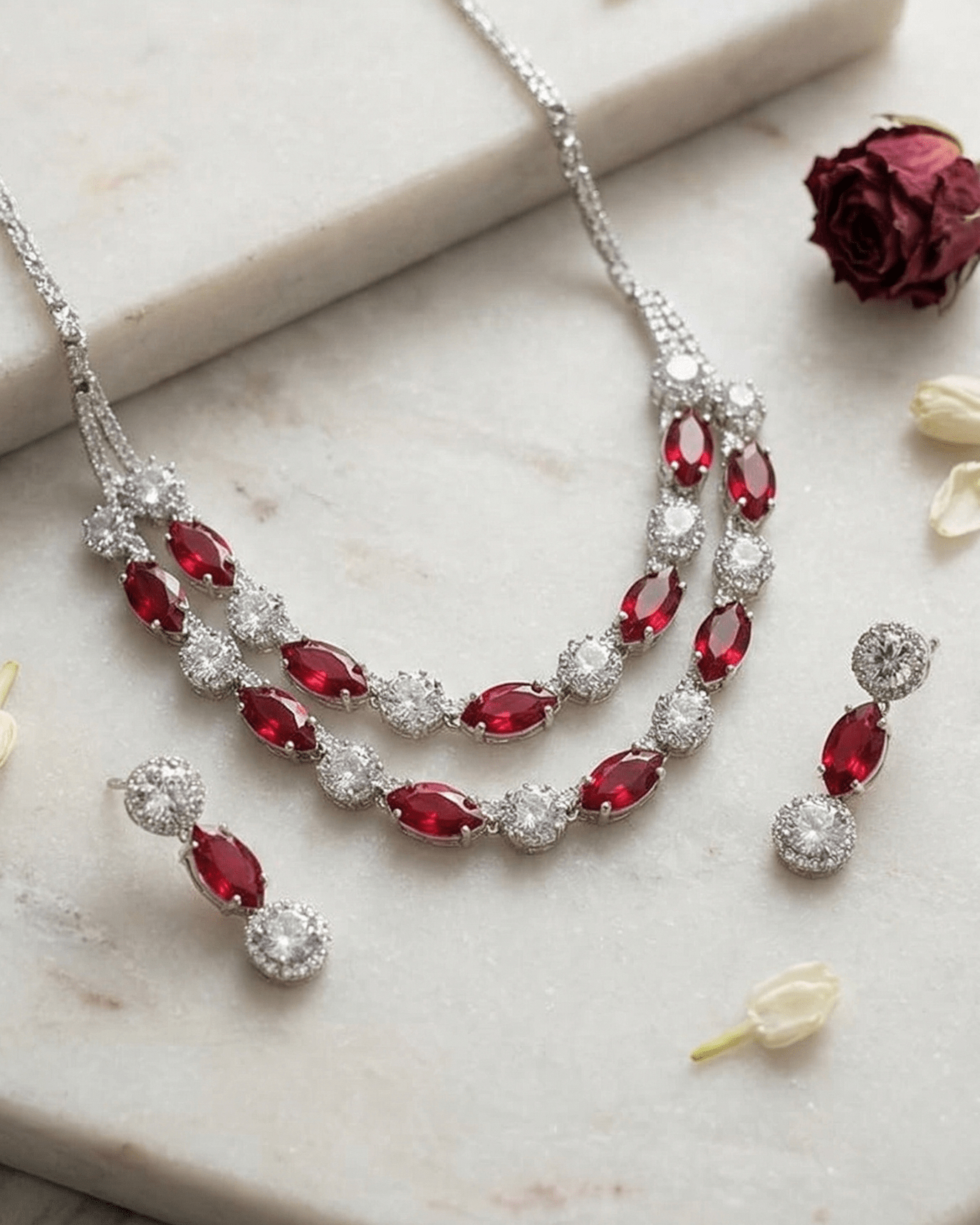 Ruby Elegance Double Layer Necklace Set with Earrings - Sannu Fashion Store