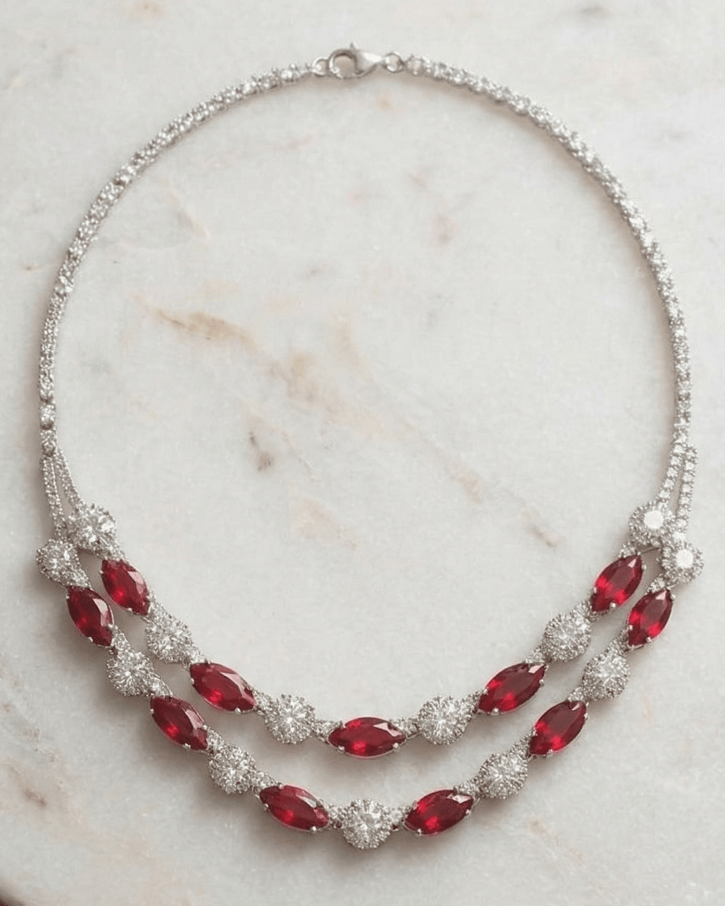 Ruby Elegance Double Layer Necklace Set with Earrings - Sannu Fashion Store