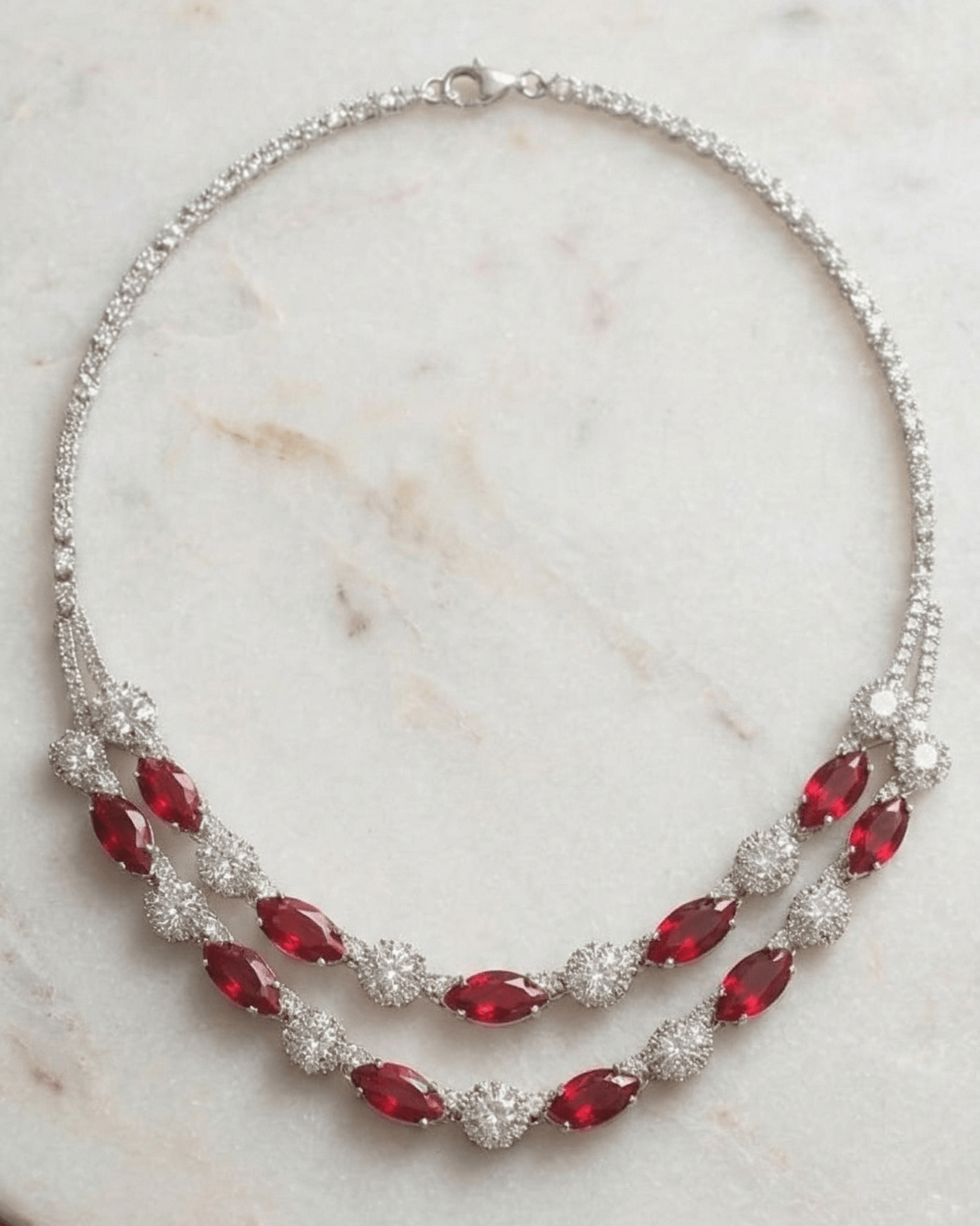 Ruby Elegance Double Layer Necklace Set with Earrings - Sannu Fashion Store