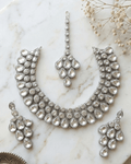 Silver Aura Kundan Necklace Set with Earrings & Maang Tikka - Sannu Fashion Store