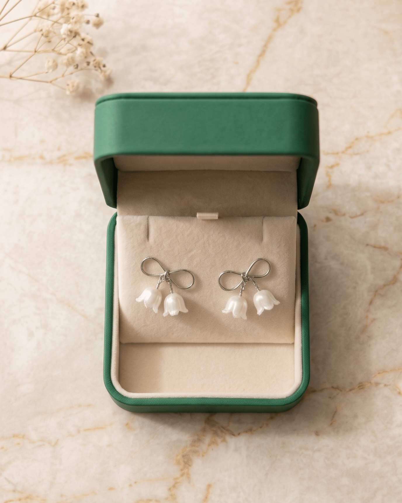 Silver Bow Tulip Pearl Drop Earrings - Sannu Fashion Store