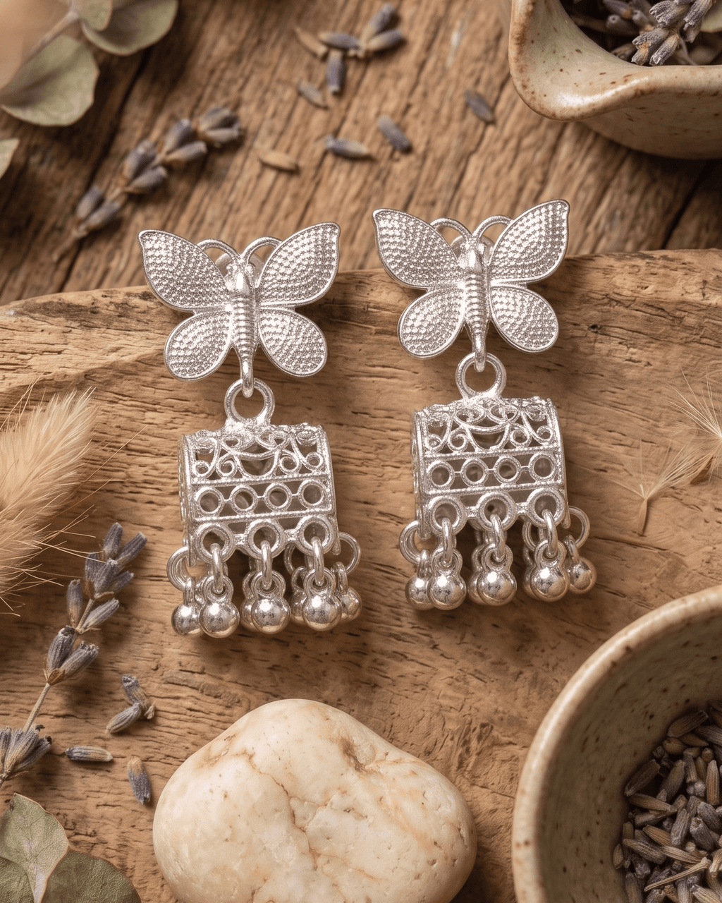 Silver Butterfly Ghungroo Drop Earrings - Sannu Fashion Store